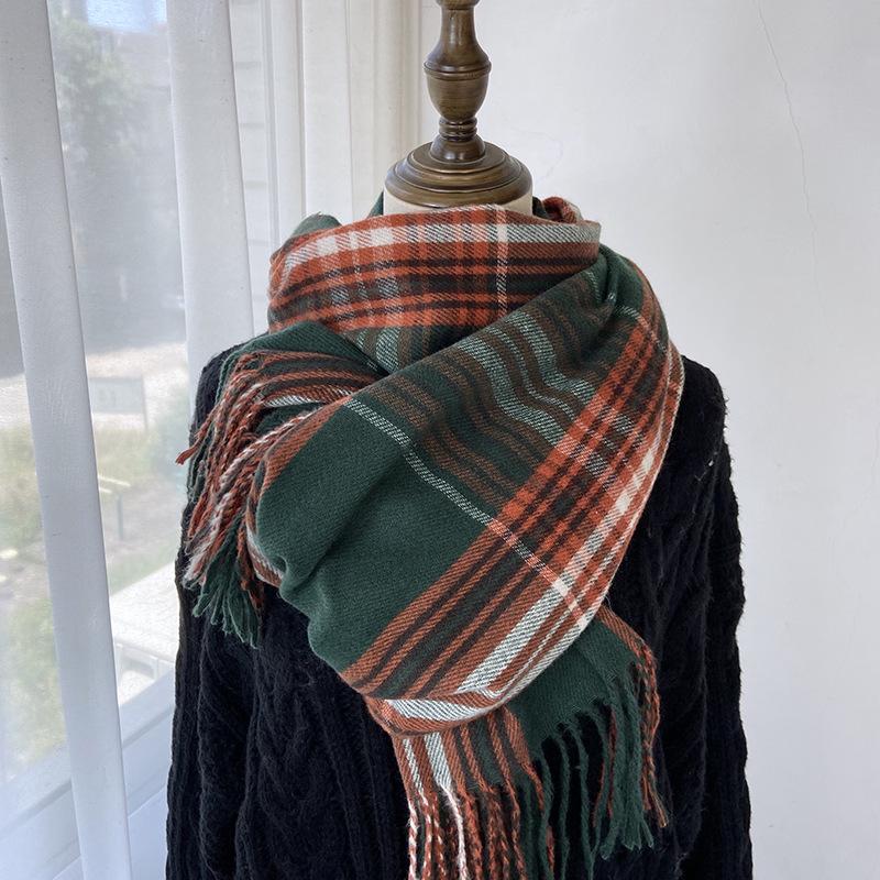 Plaid Scarf Women's New Winter Imitation Cashmere Retro Scarf Thickened Warm Shawl