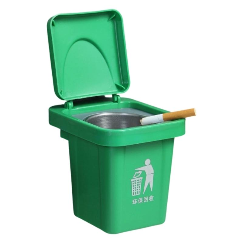 

Wall Mounted Ashes Tray Multipurpose Trash Container Removable Stainless Steel Inner Bucket ABS Miniature Dustbin Decors зелений
