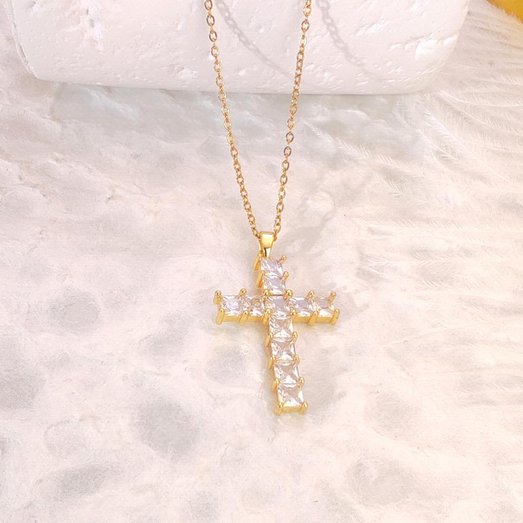 Zircon Cross Necklace Women'S Light Luxury Personality Versatile Micro-Inlaid Pendant Chain Accessories