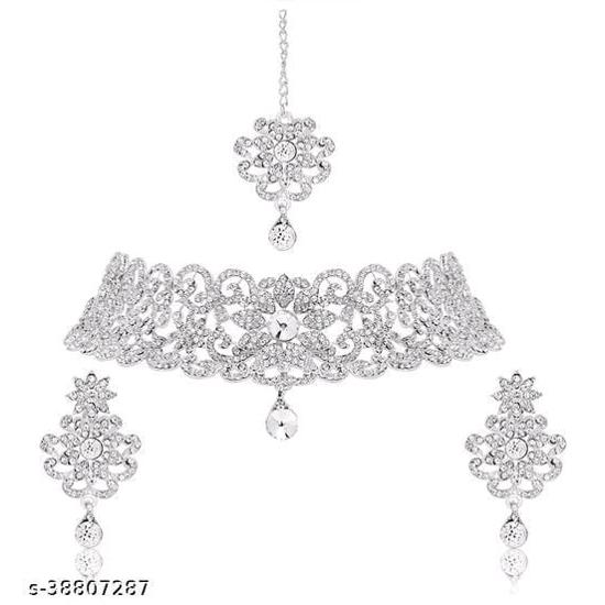 

Индийский болливудский серебряный тон AD Камень с шипами Ожерелье и серьги Женские украшения