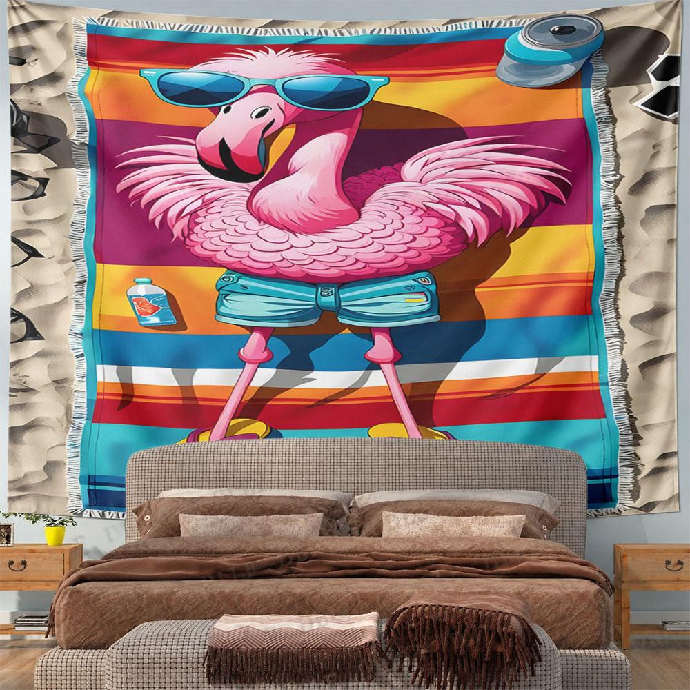 Cool Flamingo in Summer Beachwear Pattern Wall Hanging Tapestry Decorative Tapestry Home Decor for Bedroom and Living Room