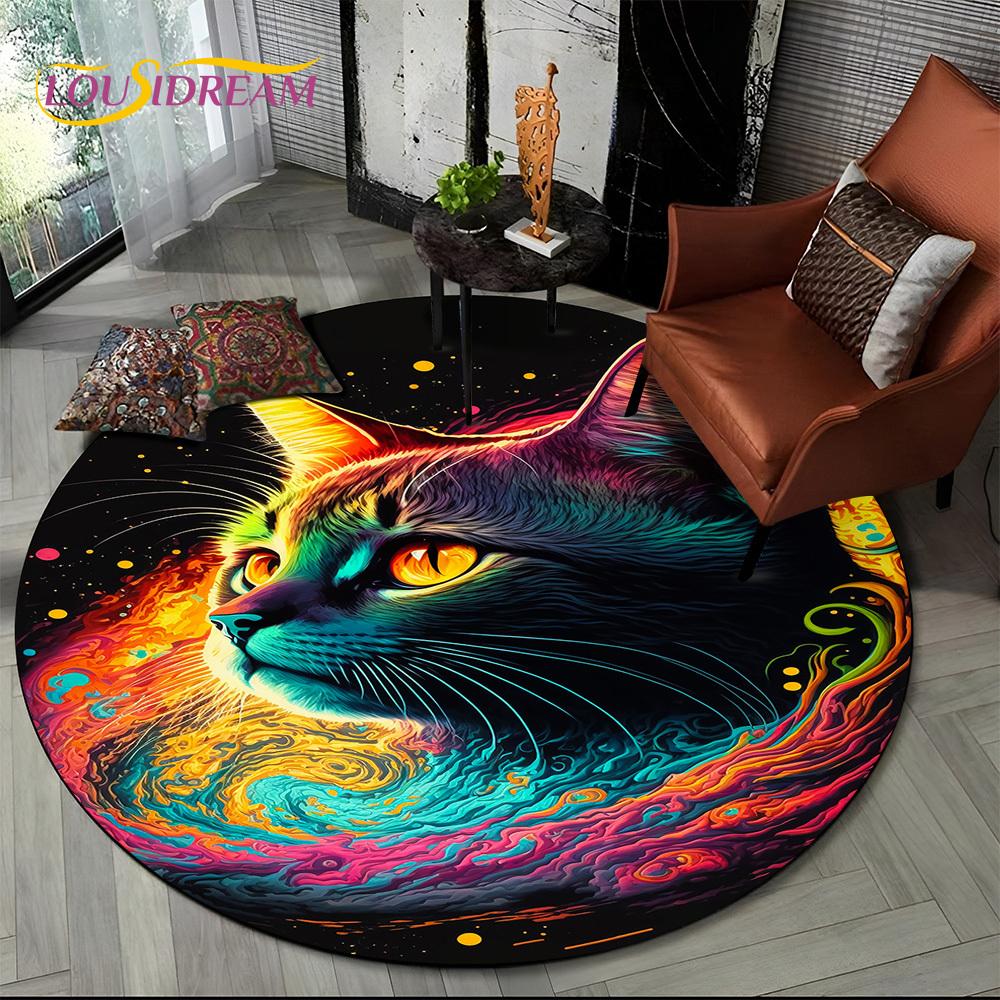 3D Persian Cat,Cute Calico Cat,Ragdoll Cartoon Round Carpet Rug for Living Room Bedroom Kid Playroom Decor,Pet Area Rug Non-slip