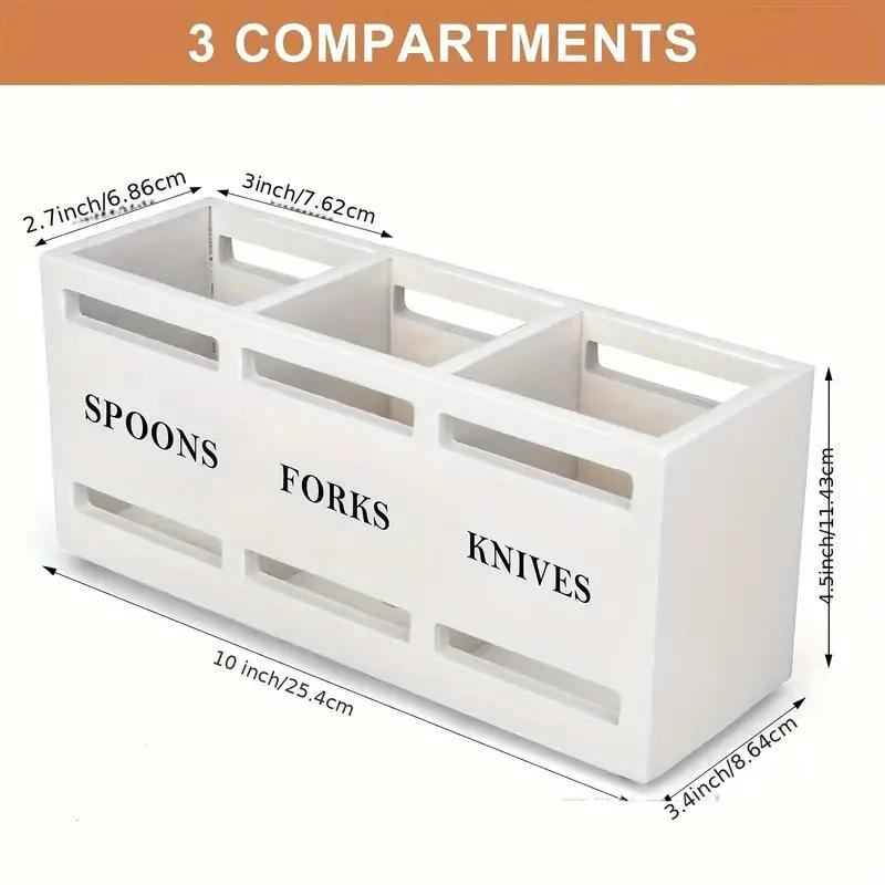 Houten 3-vaks Ontwerp Bestekhouder Werkblad Keukengerei Rek Mes Vork Lepel Opbergdoos Bestek Afdruiprek
