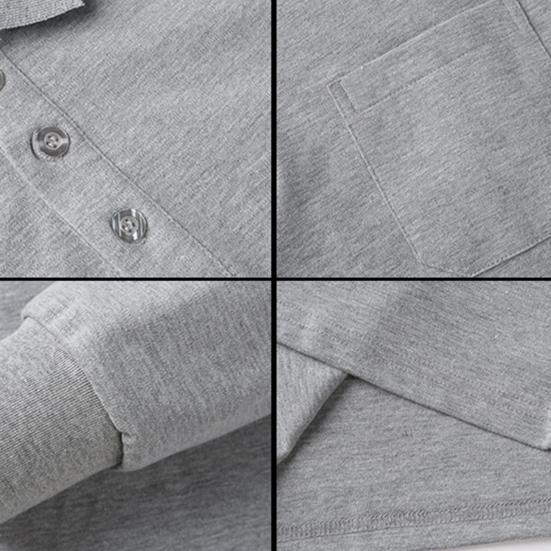 Herbst Frühling Herren Hemd Umlegekragen Geknöpfte Brusttasche Elastische Manschette Verdickter einfarbiger Pullover Lockeres lässiges Oberteil im Business-Stil