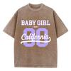 Street Womens Acid Wash T-Shirts 90 California Letter Printing Tees Oversize Crewneck Cotton Short Sleeve Summer Clothes