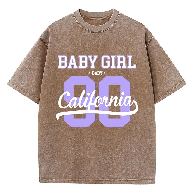 Street Womens Acid Wash T-Shirts 90 California Letter Printing Tees Oversize Crewneck Cotton Short Sleeve Summer Clothes