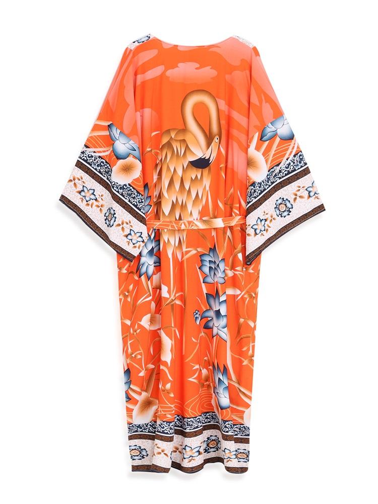 EDOLYNSA Bikini cu imprimeu boem Rochie kimono cu centură elegantă Tunica 2024 Vară Femei Marime mari Îmbrăcăminte de plajă Costum de baie acoperire Q996