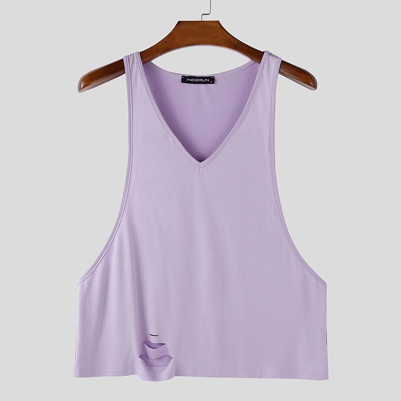 INCERUN Summer Men V Neck Casual Sleeveless Strap Loose Tank Tops