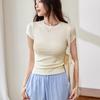 Women's Combed Cotton T Shirt Short Sleeve Colour Block Round Neck Slim Fit Bottoming Tops