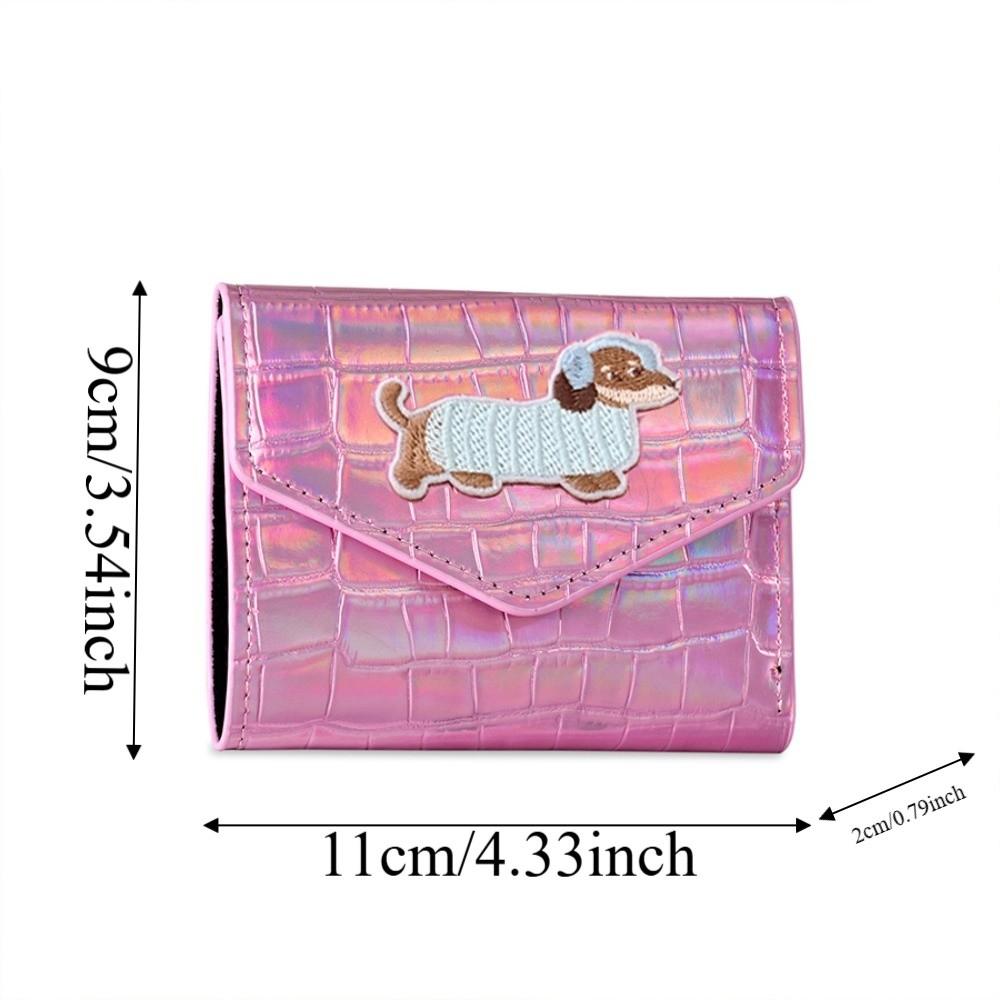 Portable Crocodile Pattern Wallet Candy Color Embroidered Sausage Dog Short Leather Purse Multiple Card Anti-splash Water