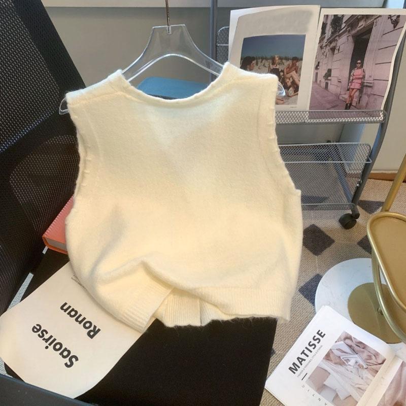 Roztomilá květinová pletená kardiganová vesta korejská edice elegantní svetr vesta volná zmenšující malý kabátek bez rukávů top jarní kardiganová vesta