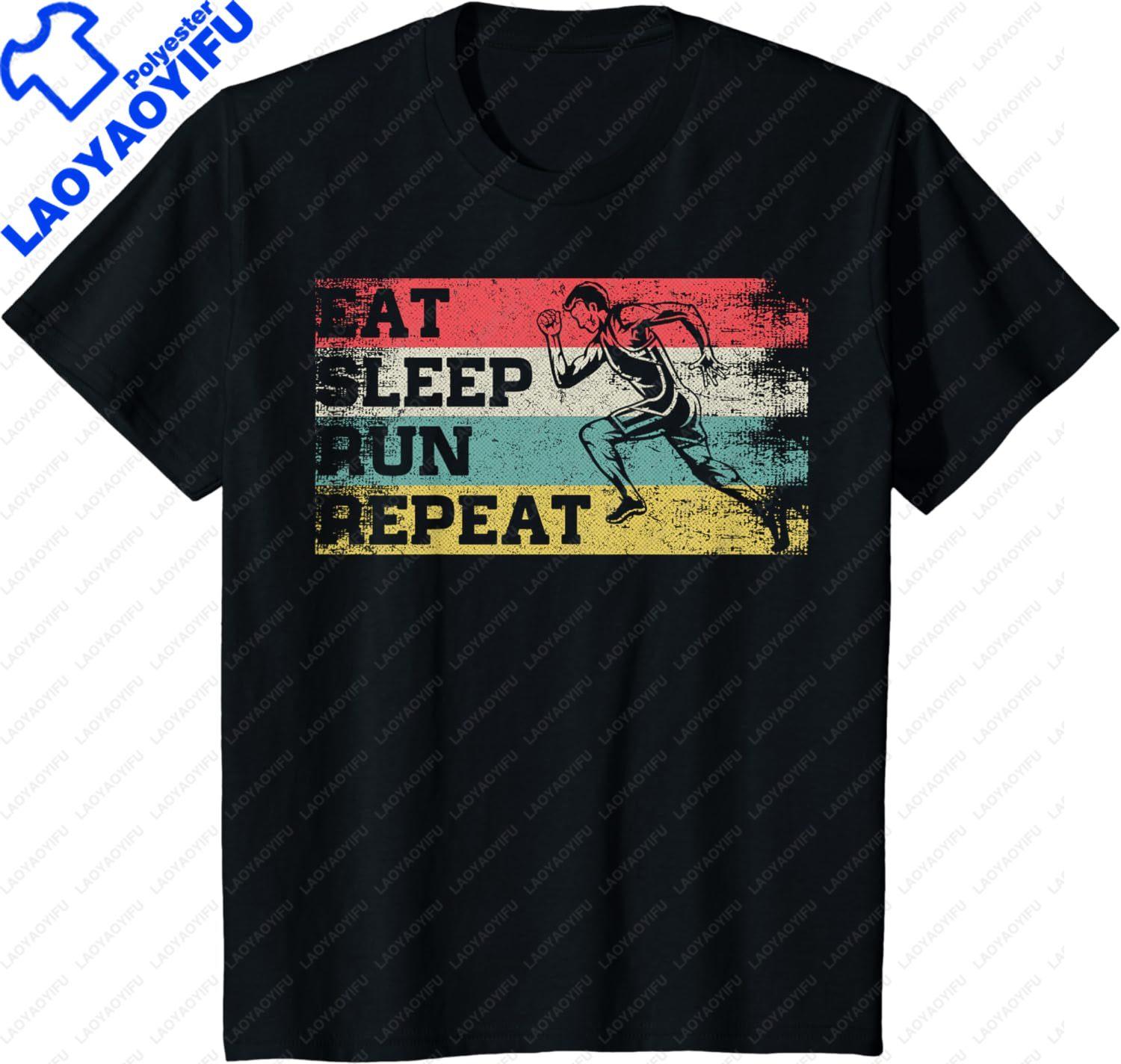 

Vintage Retro Eat Sleep Run Repeat Funny Running Runner Gift TShirt Mens Clothes Tops Streetwear Graphic T Shirts Camisetas 4XL