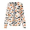 Women's Long Sleeve Single Breasted Halloween Print Scrub Cardigan Top for Nurses and Caregivers