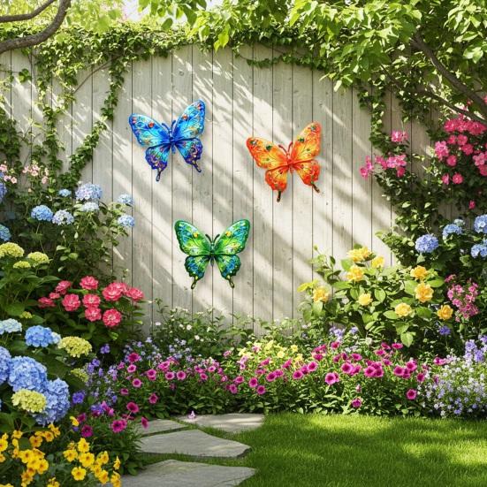 Yousheng Metall Schmetterling Wanddeko Außen Zaun Wandkunst Skulptur 3D Eisen Schmetterling Hängende Dekoration für Frühling Garten Terrasse Balkon Haus Hof