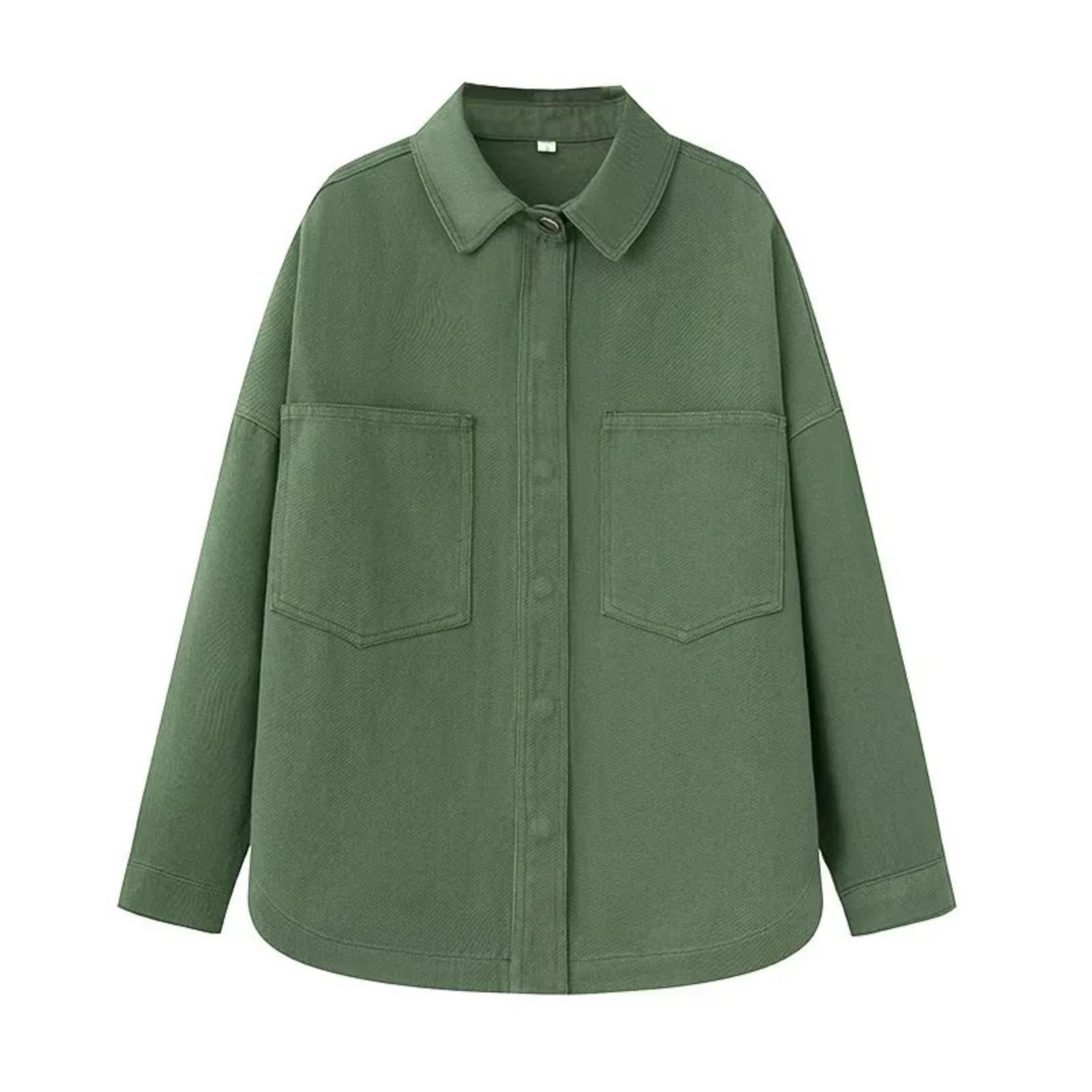 

Women s Fashion Retro Loose Casual Large Pocket Denim Shirt Jacket S