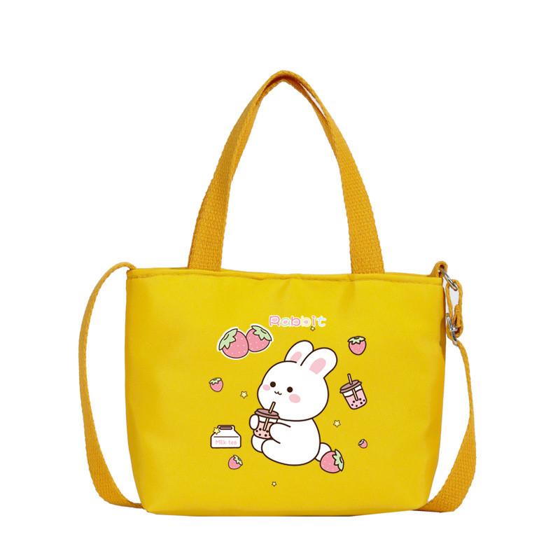 Cartoon Cute Rabbit Strawberry Print Children Shoulder Canvas Bag For Daily Use