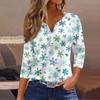 Women's Fashion Casual Christmas Tree Print V-Neck Decorative Button Three-Quarter Sleeve T-Shirt Top