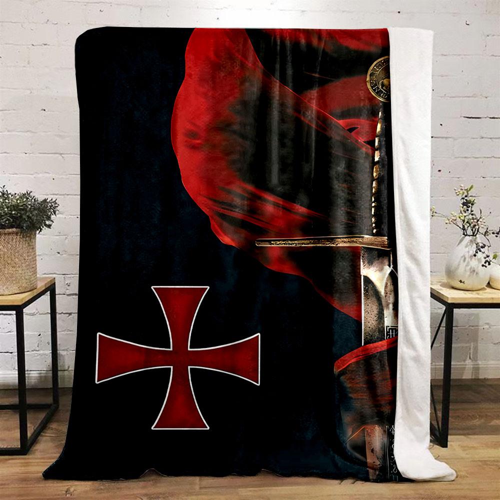 "Medieval Sword and Red Cross Design" Patterned Flannel Blanket Perfect for the Bedroom Living Room, Sofa, or a Little Nap