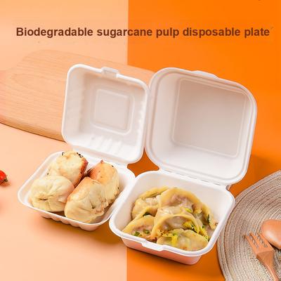 100 Stück Einweg-Lunchbox aus Zuckerrohrzellstoff 6 Zoll Hamburgerbox Kuchenbox zum Mitnehmen Bento-Box