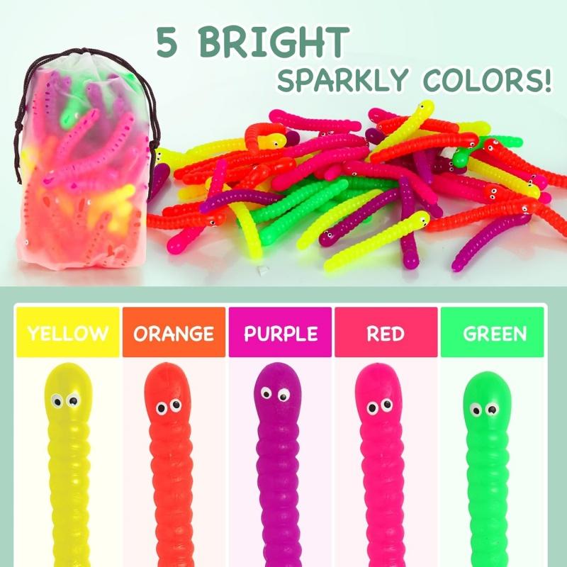 Colorful Stretchy Strings Sensory Fidget Worm Toys Party Favors For Kids & Adults Stress Relief Perfect Stocking Stuffers