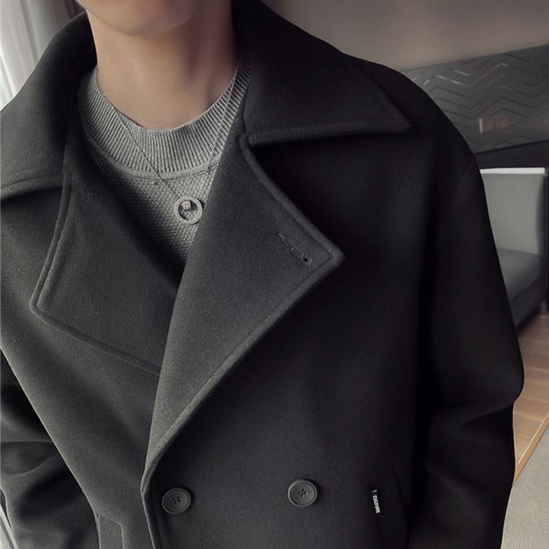 IELGY Vindjakkejakke Kort ullstoff for menn Design Sense Koreansk motetrend Kjekk britisk stil
