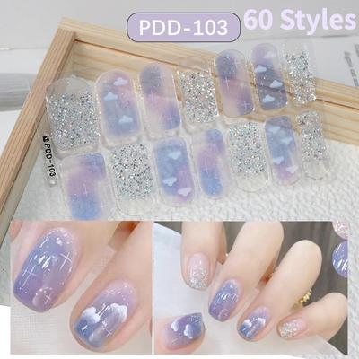 60 Styles DIY Semi Cured Gel Nail Stickers Long-Lasting Solid Color Fresh Flowers In Spring Nail Strips Patch Slider Full Cover Decal