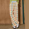 COOLHUT Women's Plaid Print Wide-Leg Cotton Casual Pants