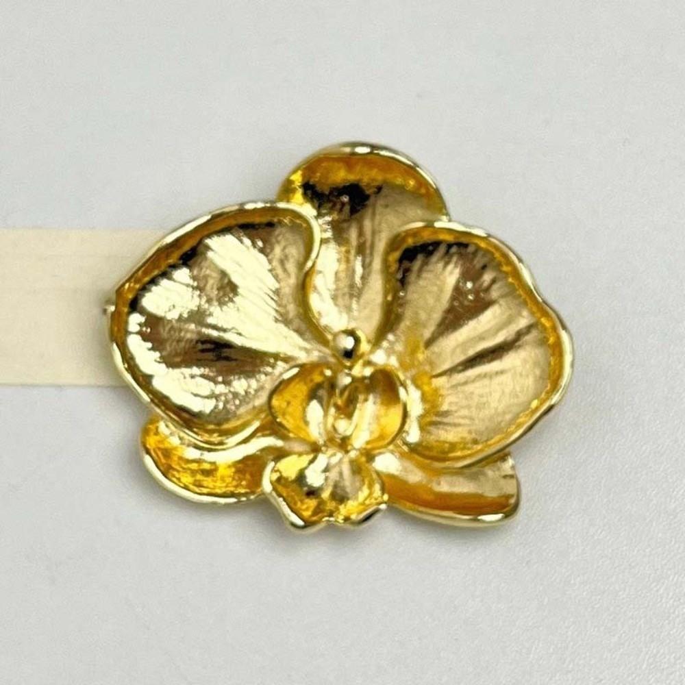 French Style Orchid Flower Brooch Vintage Metal Glossy Brooch Butterfly Orchid Pin  Party