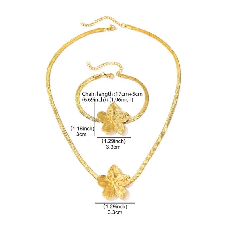 Elegant Vintage Flower Pendant Jewelry Set for Women Stainless Steel Necklace and Bracelet Perfect for Formal Occasions