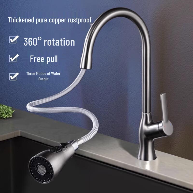 TLXT Mermaid Brass Pull-out Kitchen Faucet