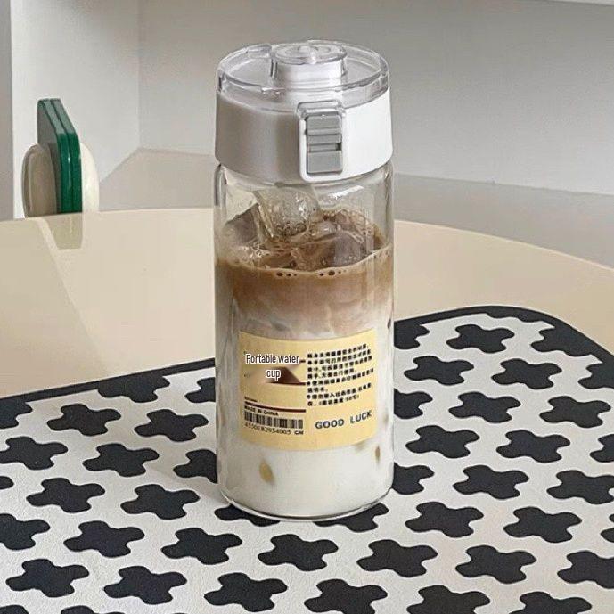 Student High-Value, High Temperature Resistant Water Cup with Straw, Japanese Style, Flip-Top, for Men and Women.