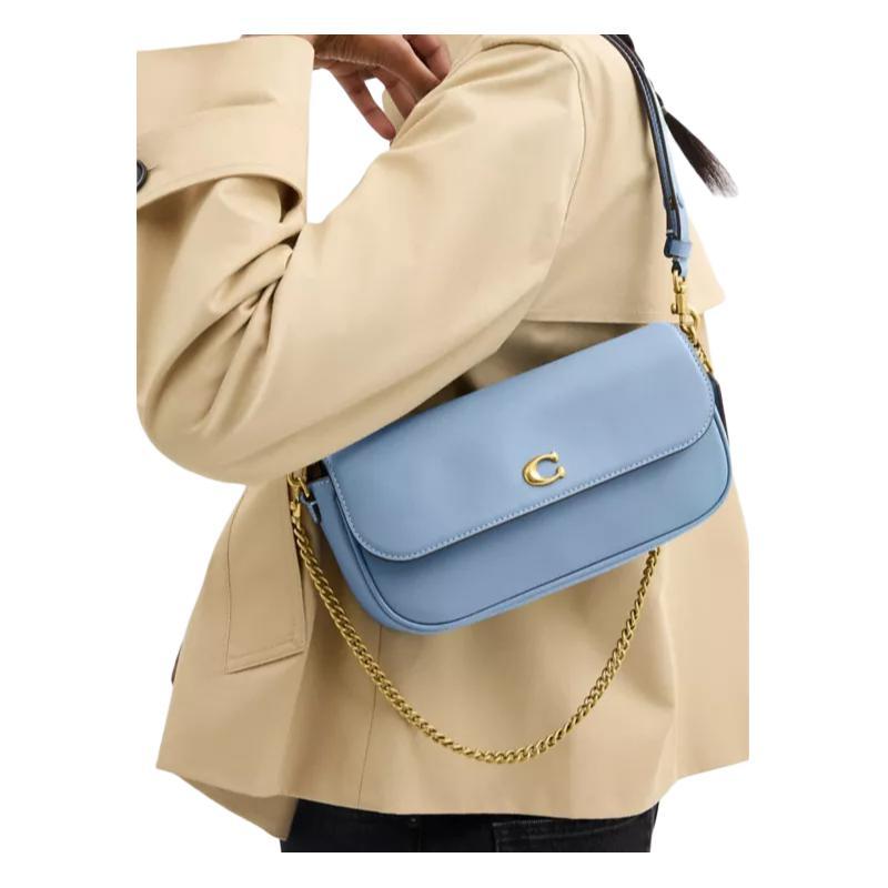 Coach Brook 24 Classic Logo Calfskin Shoulder Bag Medium Women's Blue