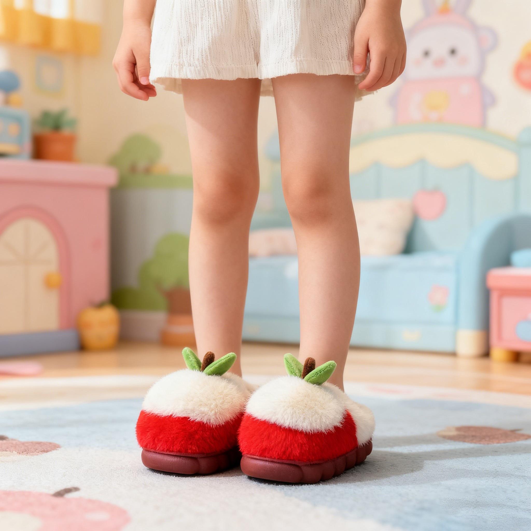 

Winter Children Cute Cotton Slippers Kids Girls Warm Thick-soled Fleece-lined Slippers Baby Indoor Versatile Cotton Shoes 22 червоний
