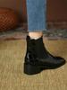 Retro patent leather stone pattern Chelsea short boots women's 2025 autumn and winter new British round head thick heel elastic Martin boots