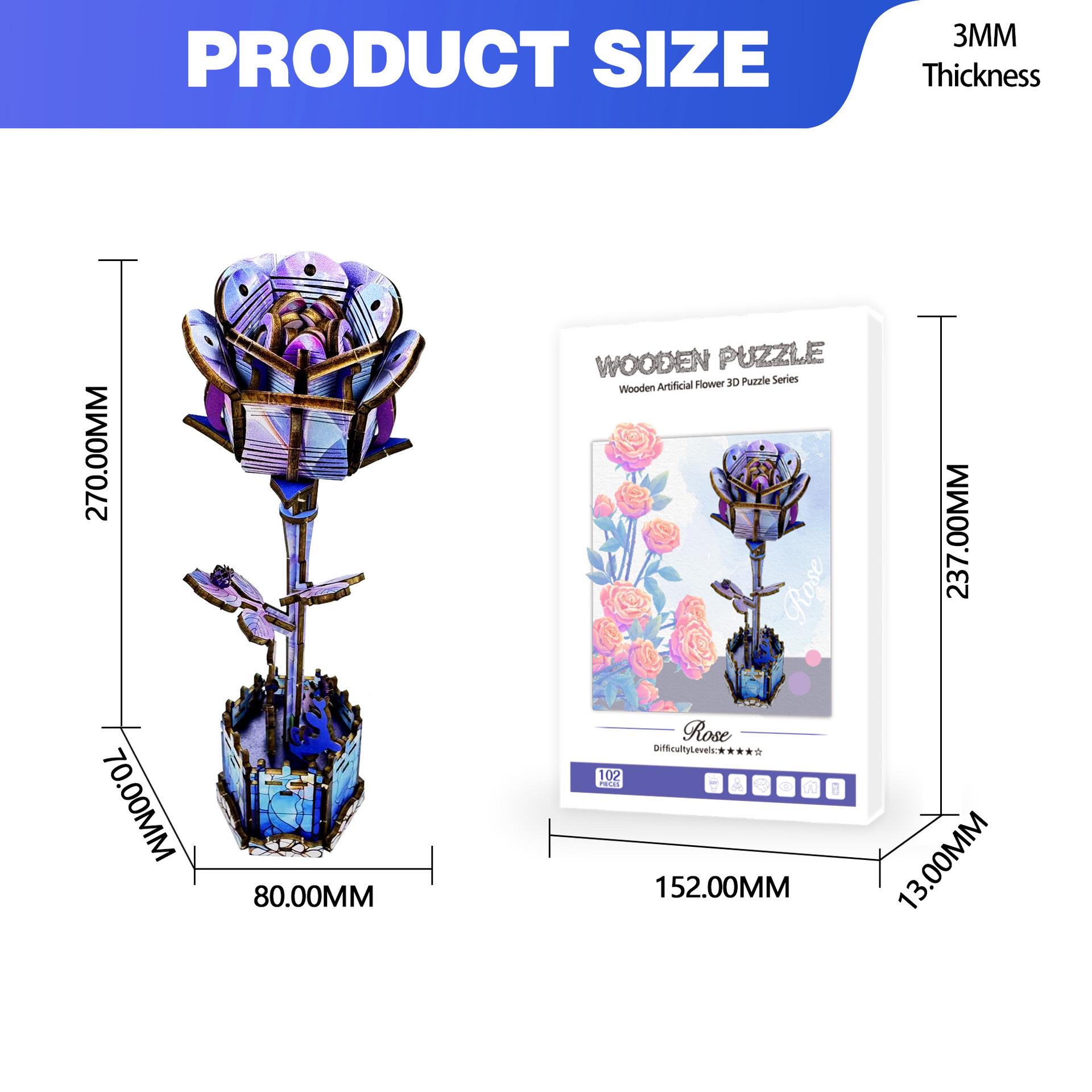Cross-border Blue Rose 3D Puzzle & DIY Coloring Wooden Toy Set