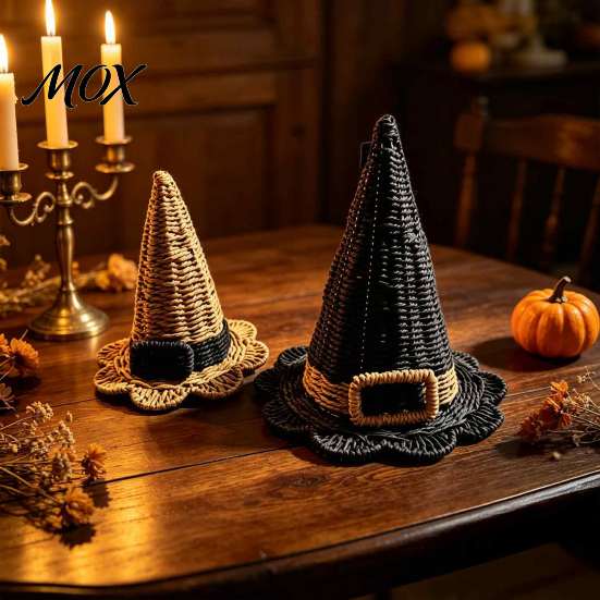 Indoor Outdoor Halloween Ornament Handwoven Witch Hat, Gothic Wizard Costume Headpiece for Durable Woven Witchcraft Decor Party, Spooky Tabletop