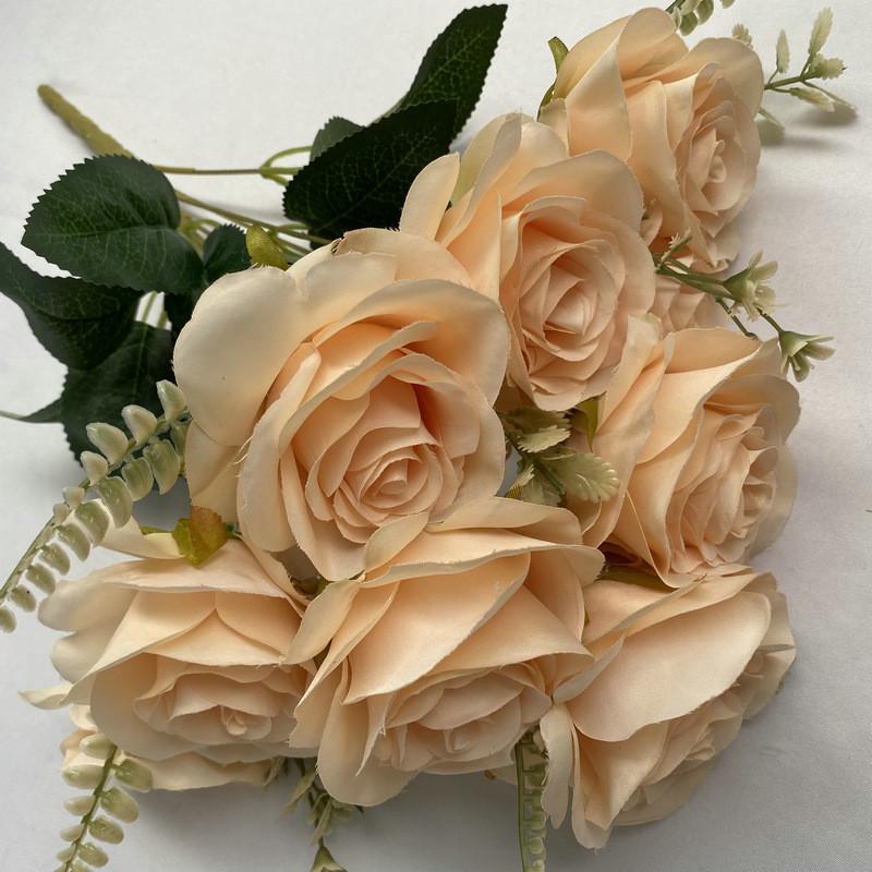 

Silk Flower Artificial Rose Bouquets For Bridal Decoration And Photo Props Champagne