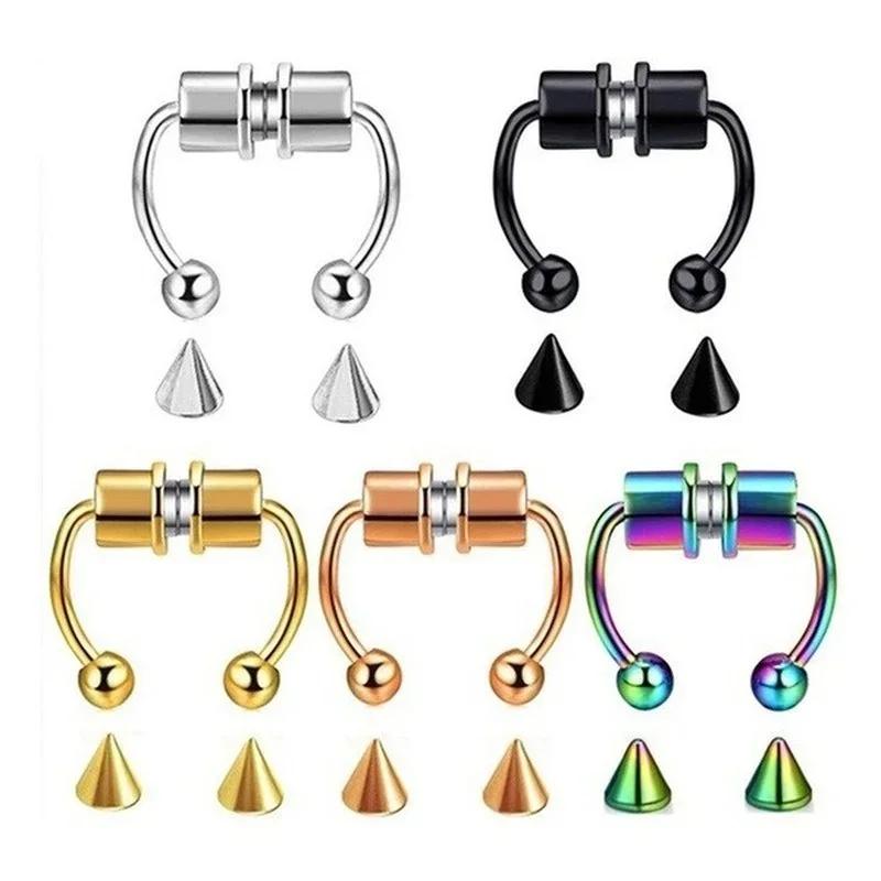 Fake Magnetische Hufeisen Nasenringe Faux Septum Piercing Clip Titan Ring Creolen Geschenk für Frauen Neue Mode Körperschmuck