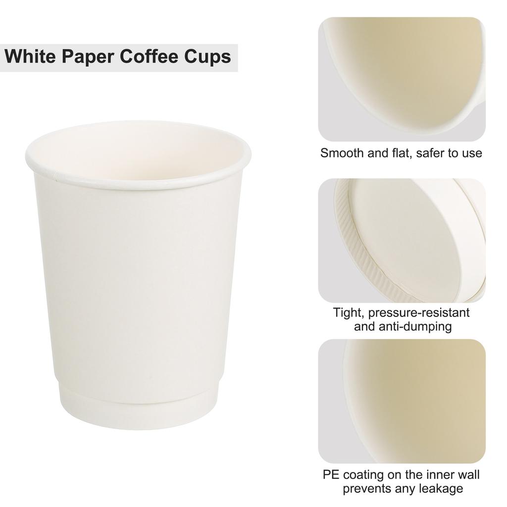 50pcs 270ml-700ml Double-Layer Disposable Coffee Cups White Paper Cup for Hot/Cold Water Milk Juice Tea for Party Picnic Travel