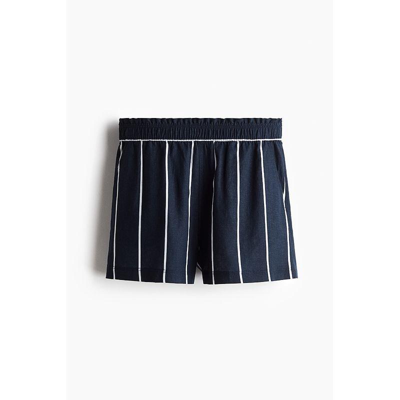 

HM 2025 Summer New Arrival Women s Linen Blend Shorts 1261370 Navy/Stripes 160/72(S)