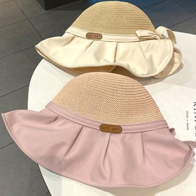 Women Bucket Hat Summer Uv Protection Big Wide Brim Beach Sun Hats Outdoor Travel Bows Panama Caps Ponytail Caps
