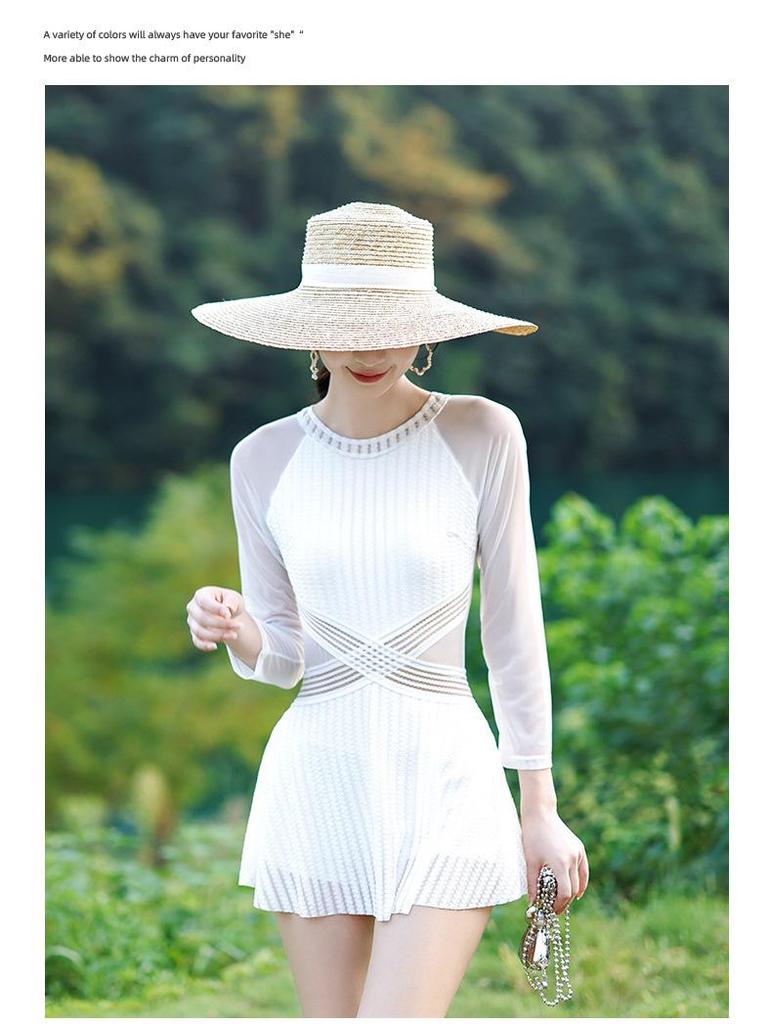 Women's Sexy Slimming Skirted One-Piece Swimsuit - Tummy Concealing, Conservative, Stylish Hot Spring Swimwear