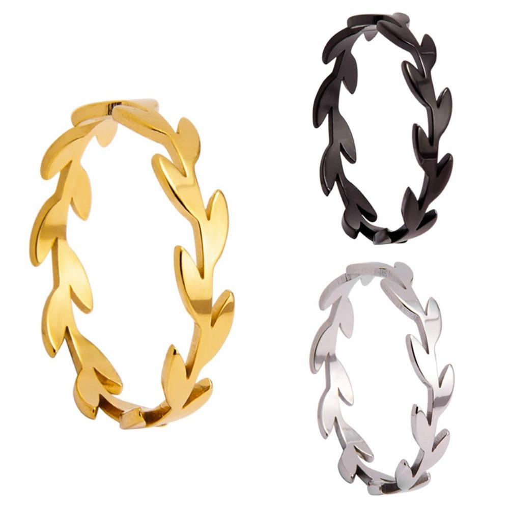 Simple Personality Stainless Steel Willow Branches Leaves Garlands Rings for Men Women Daily Wear Plant Flowers Finger Jewelry