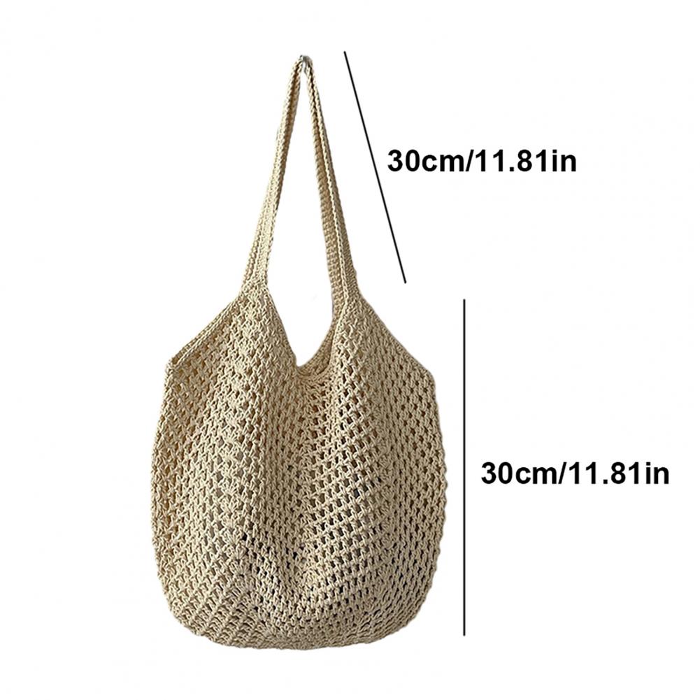 Woven Hollow Bag Eco-Friendly Large Capacity Straw Tote Bag Stylish Single-shoulder Bag for Travel Beach Shopping