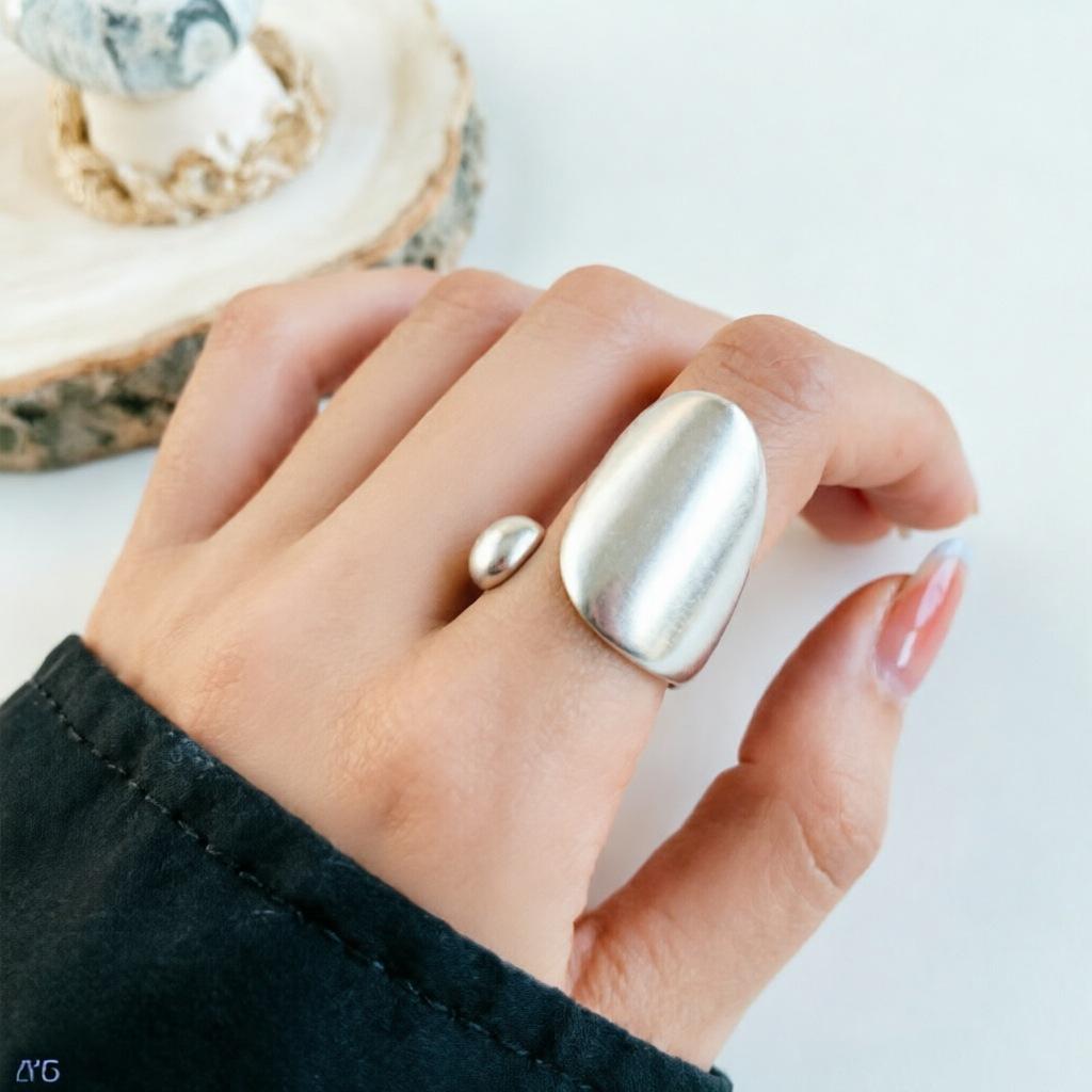 Geometrischer Hochglanz-Überkreuz-Offener Ring, S925 Silberplattiert - Damen Stapelbarer Zeigefingerschmuck
