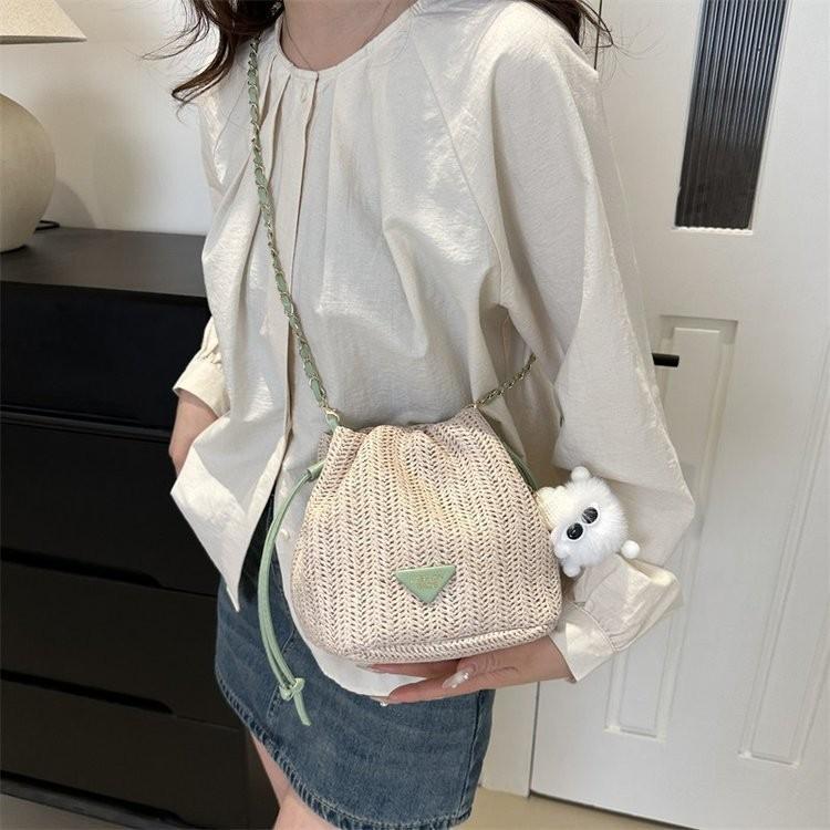 Mini Cute Womens Bucket Bag Trendy Woven Floral Design Phone Holder In Soft Polyester