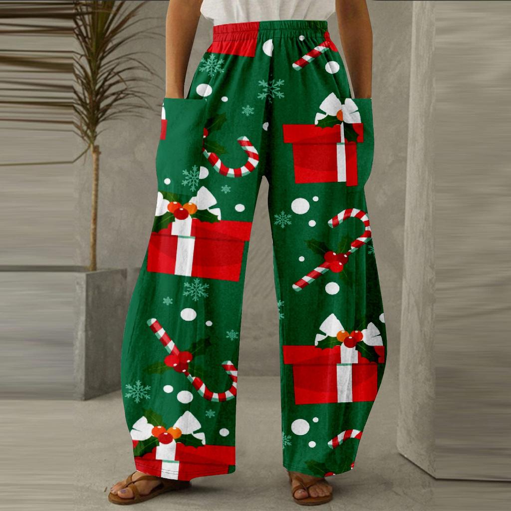 Women Fashion Christmas Print Casual Loose Pants Plus Size Loose Pants