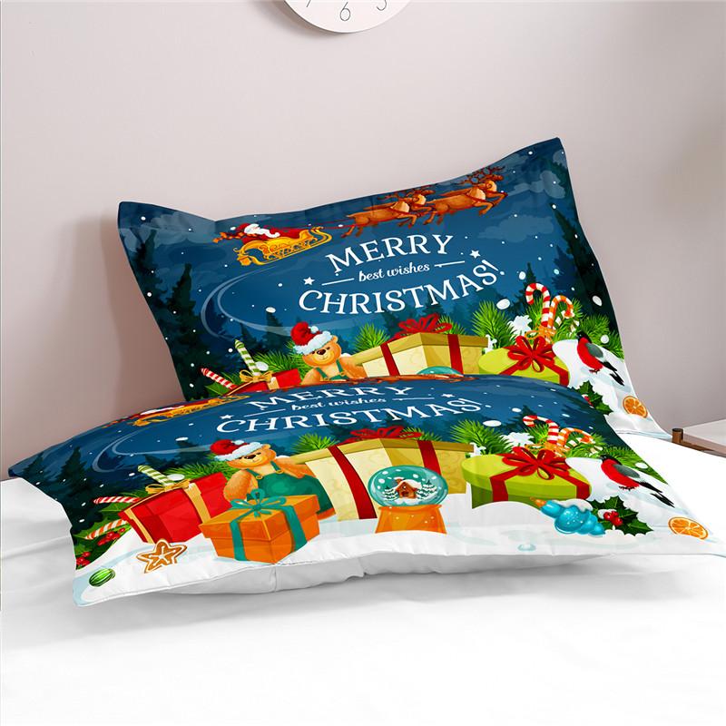 Christmas Present 0.9/1.2/1.5/1.8/2.0m Digital Printing Premium Polyester Bed Flat Sheet With Pillowcase Printed Design Bed Linen Kit