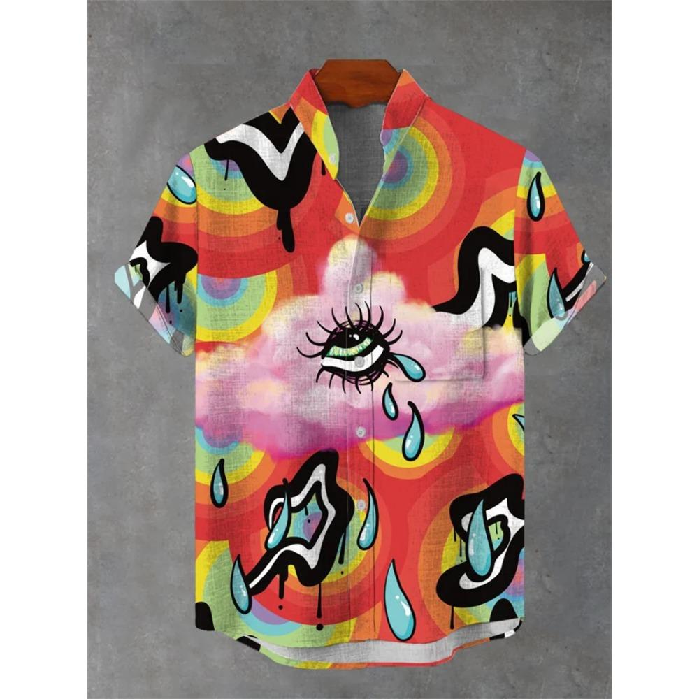 2026 animal pattern men's shirt summer casual short sleeved top Hawaiian shirt men's oversized lapel button men's shirt