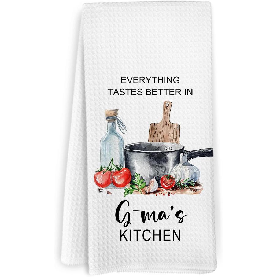 Nonna Gifts Kitchen Towels, Gifts for Nonni Grandma from Grandkids, Everything Tastes Better in Nonna's Kitchen Decorative Hand Tea Towels for